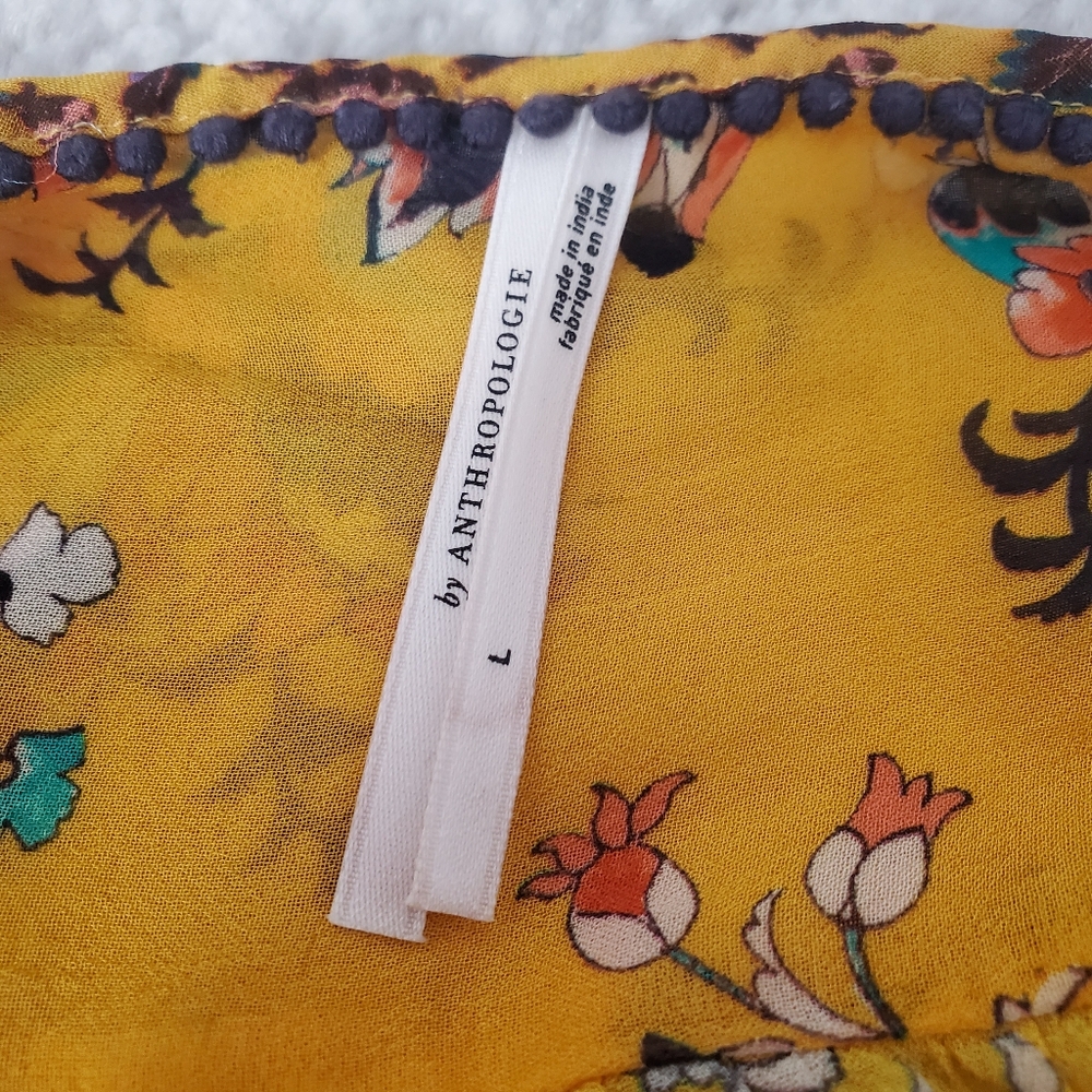Anthropologie Ruffle Yellow Mesh Blouse - Picture 8 of 8